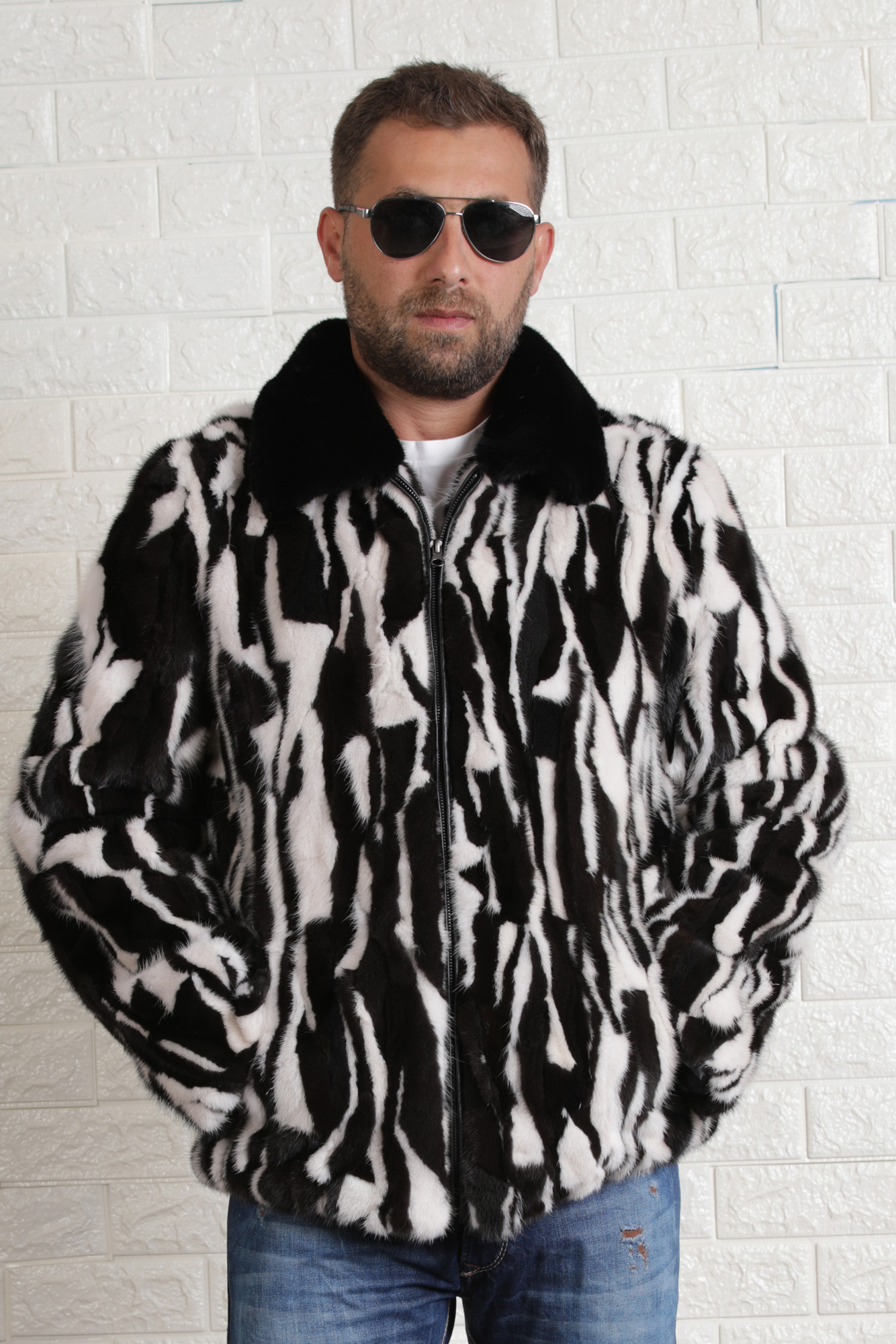 コート PLAIN FW25 FAKE MINK FUR JACKET (JJ25068 BLACK) Men's Christian Mink Bomber Jacket in Black: FurHatWorld