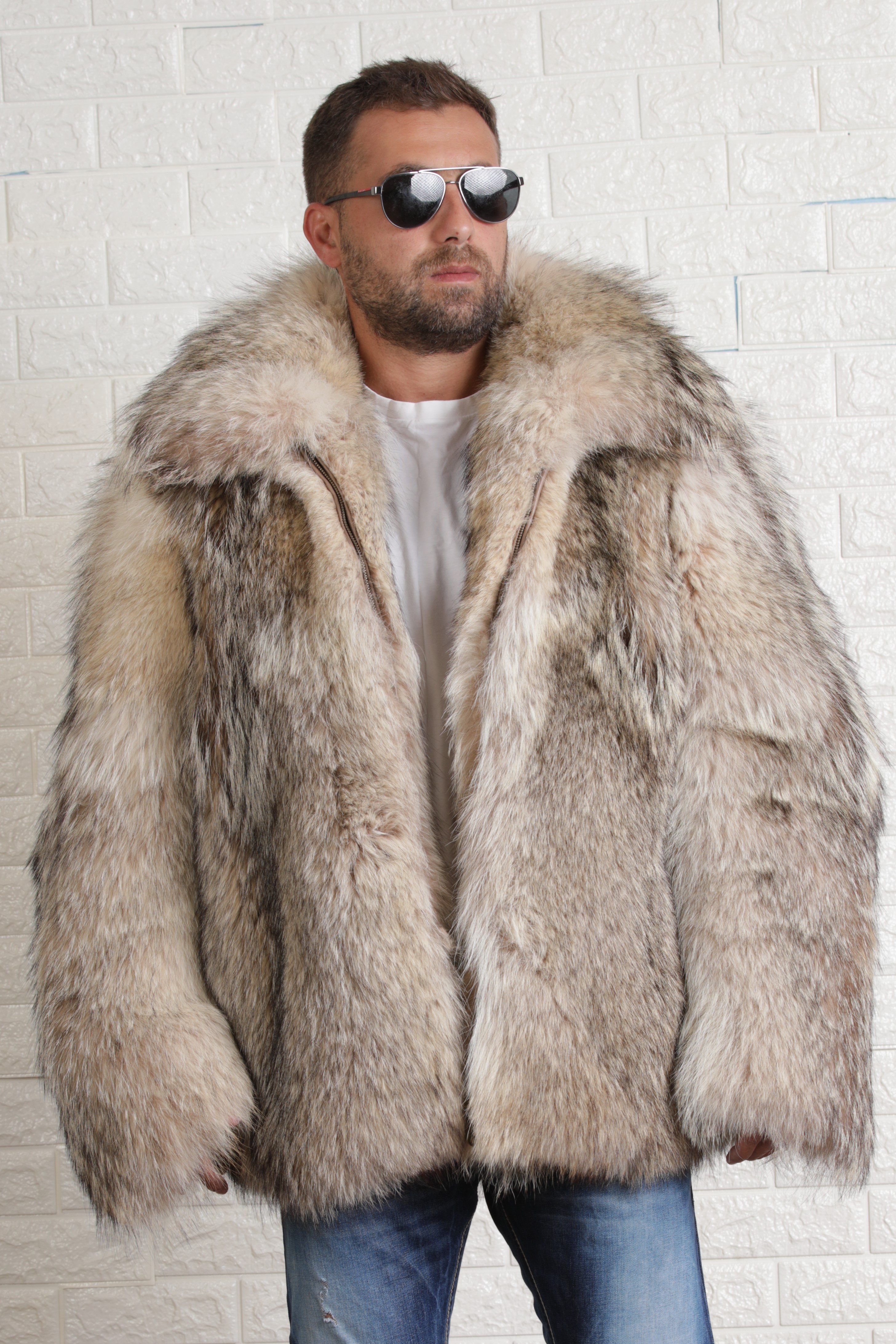 Mens Coyote Fur Coat Zipper