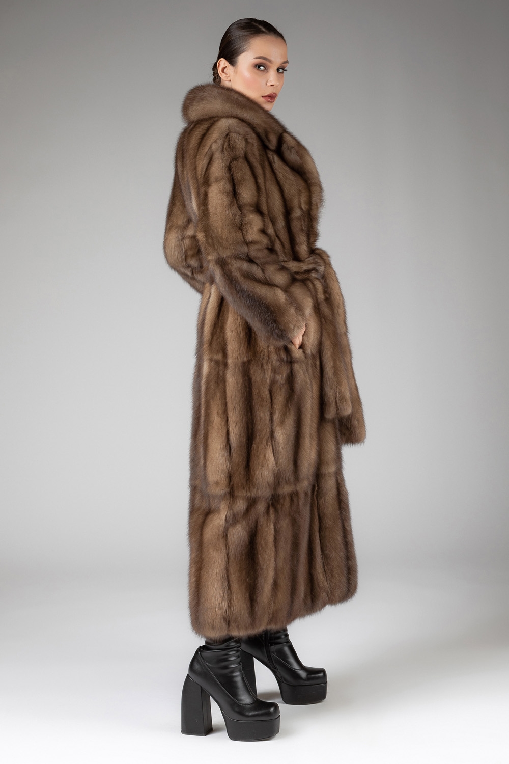 Fur Coats For Sale Full Length Russian Sable Fur Coat With Belt