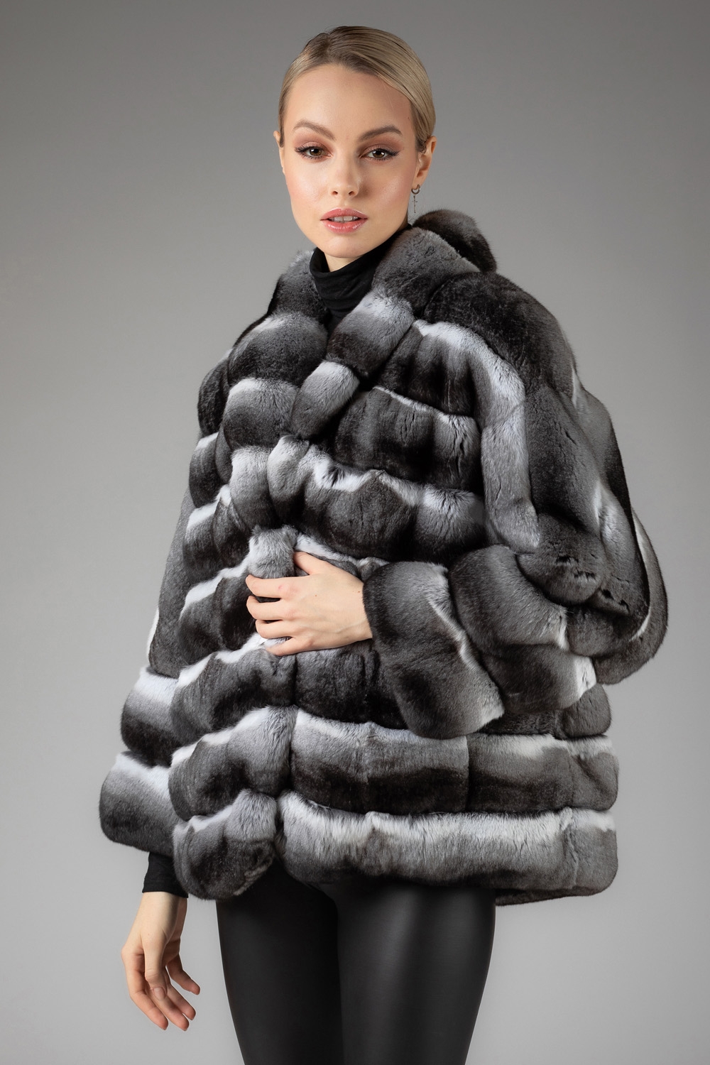 Chinchilla fur coat with minimalistic collar| SKANDINAVIK FUR