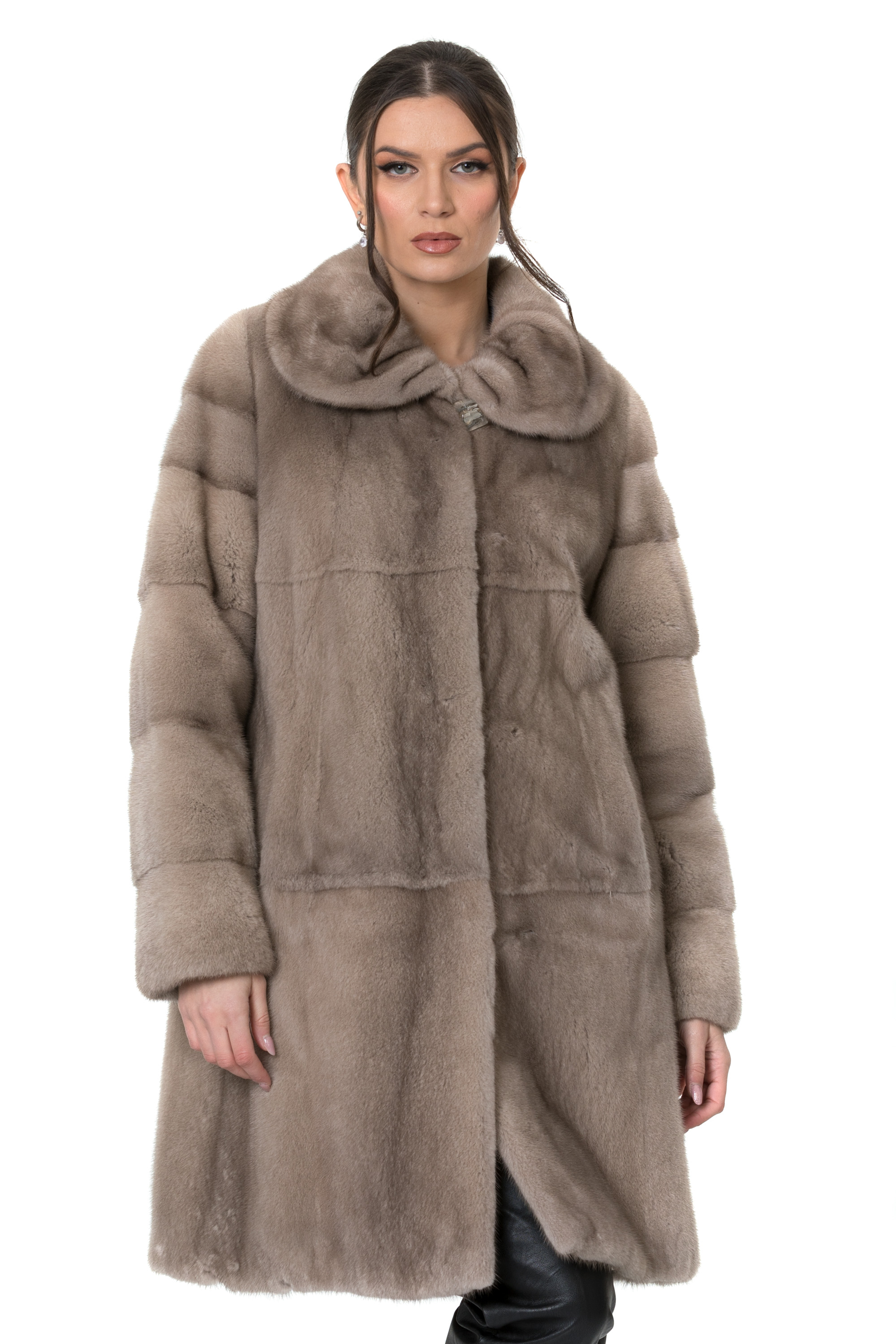 Pastel Brown Mink Fur Coat Skin to Skin Hip Length Wrinkle