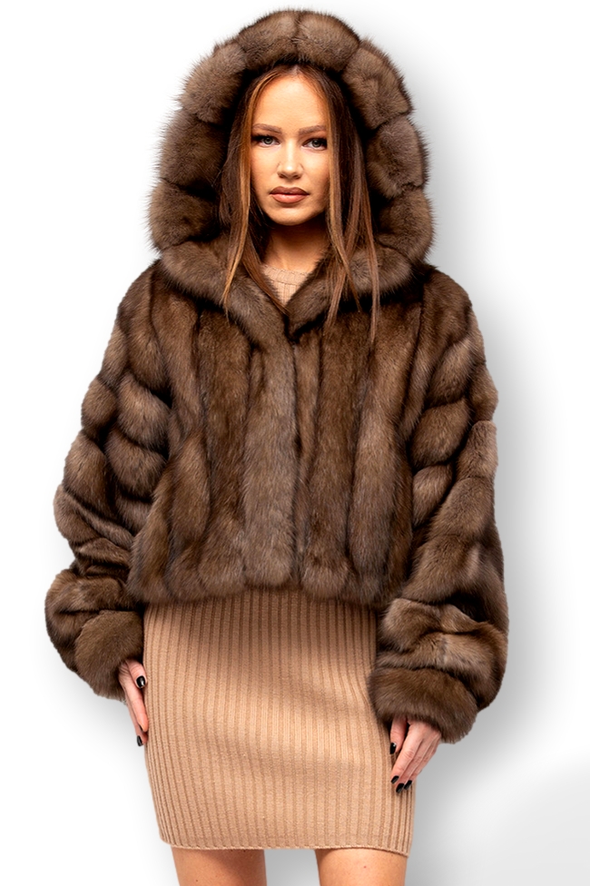 UND FUR EMBROIDERY SKIN TOP ベージュ Sable Fur Bomber Thyra Hooded | SKANDINAVIK FUR