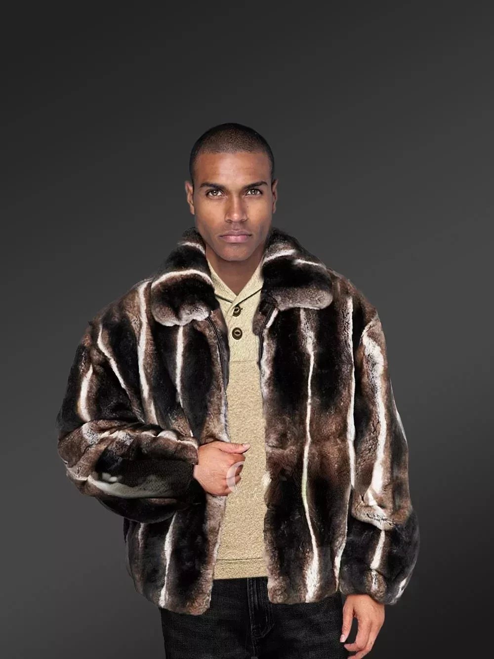 Men's Brown Rex Chinchilla Bomber Jacket | SKANDINAVIK FUR