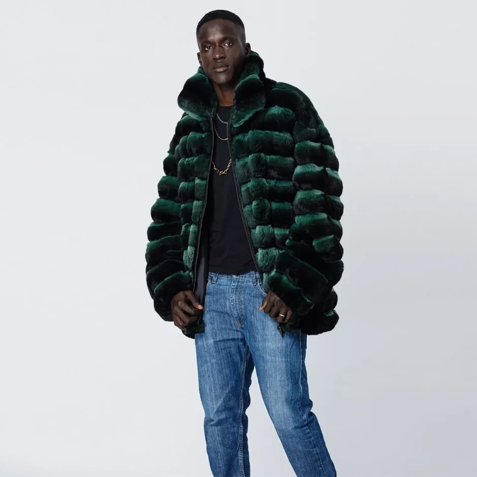 Mens Green Chinchilla Bomber | SKANDINAVIK FUR