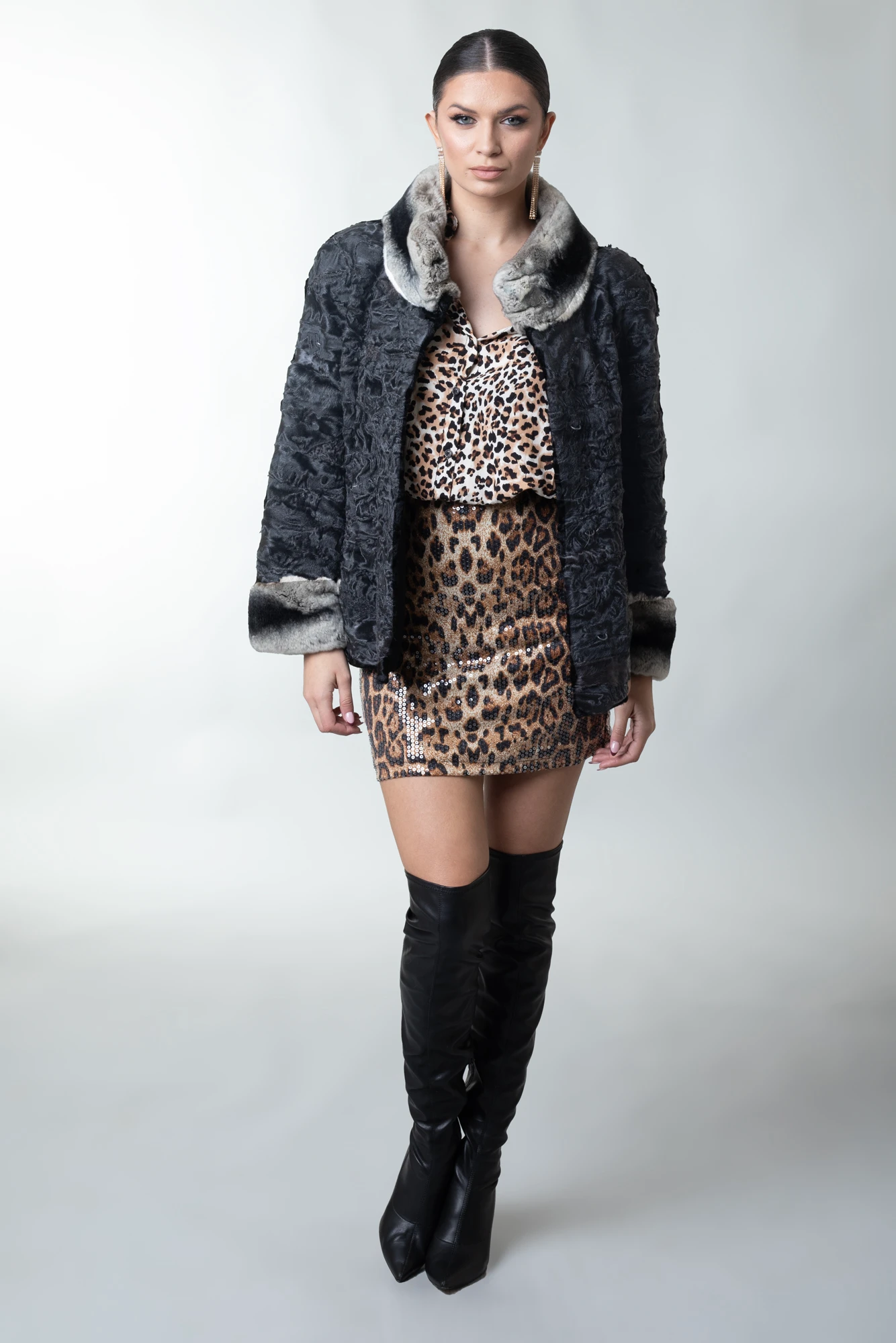 Astrakhan Coat With Rex Collar & Cuffs | SKANDINAVIK FUR