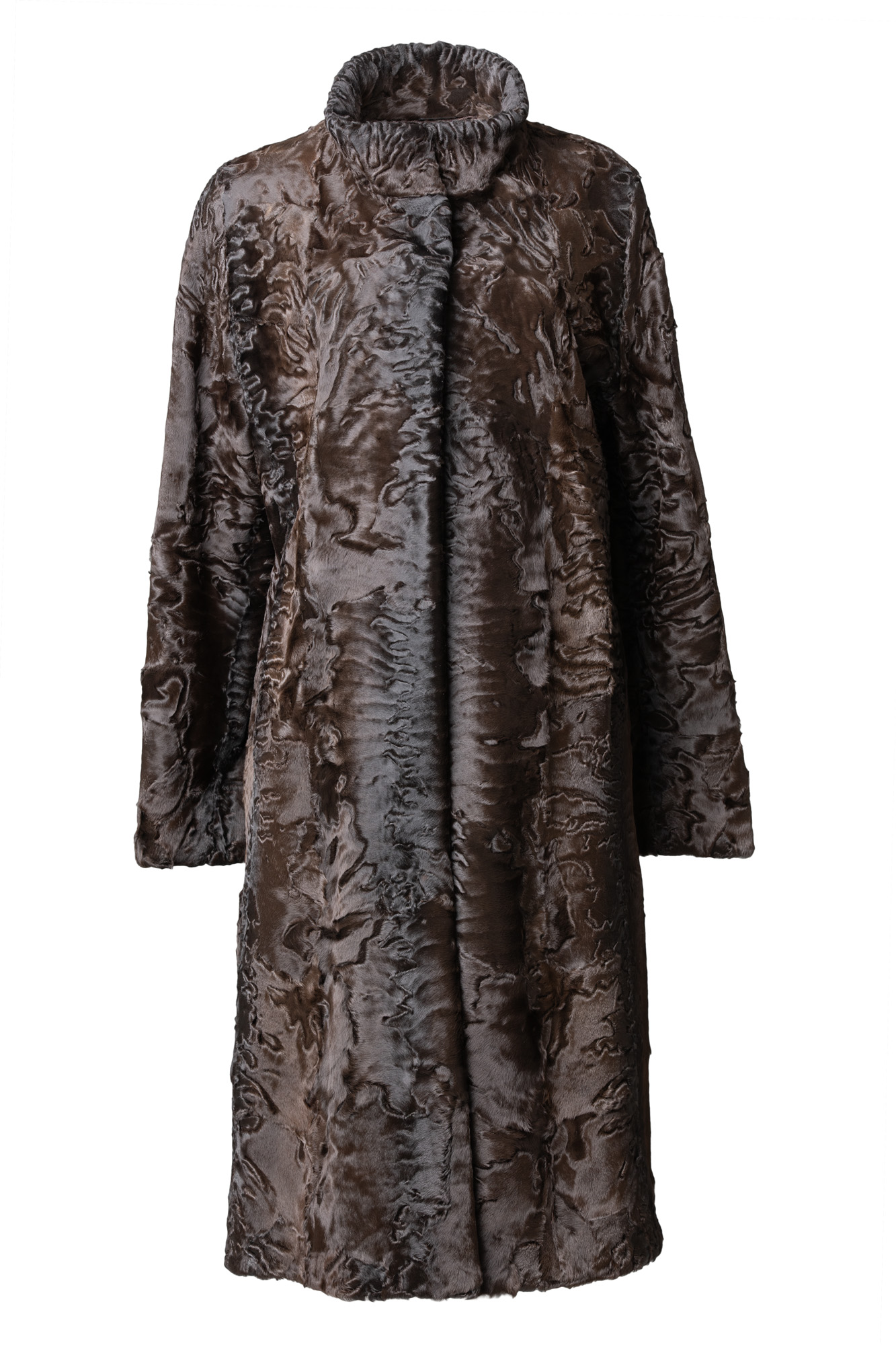 Brown SWAKARA Lamb Fur Long Coat | SKANDINAVIK FUR