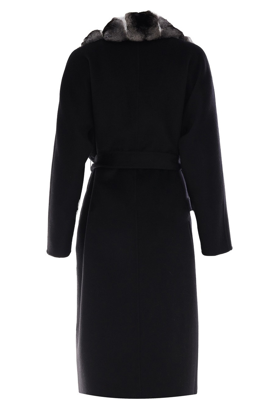 Black Cashmere Coat Chinchilla Fur Collar | SKANDINAVIK FUR