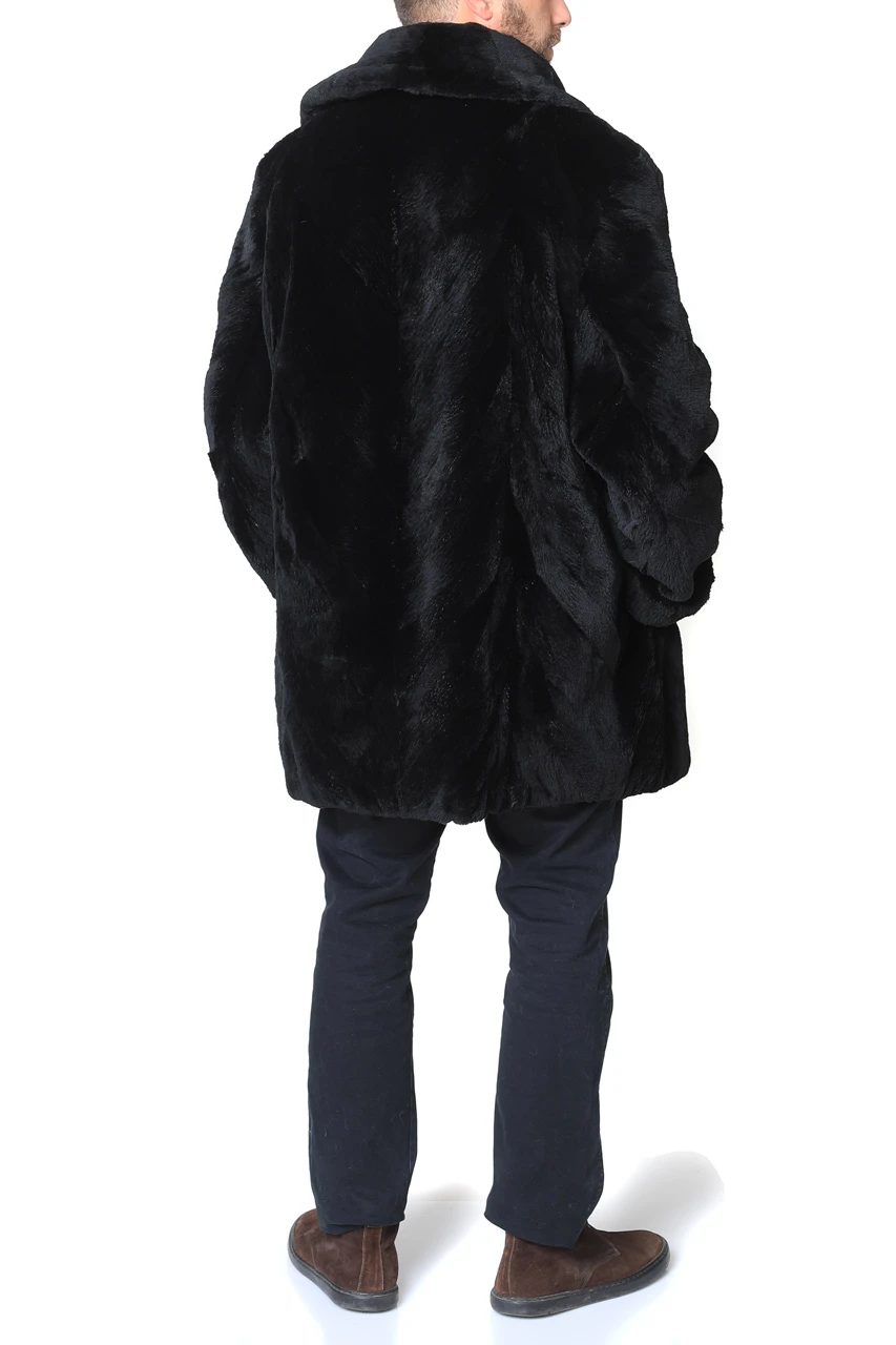 Men's Black Sheared Beaver Fur Trench Coat | SKANDINAVIK FUR