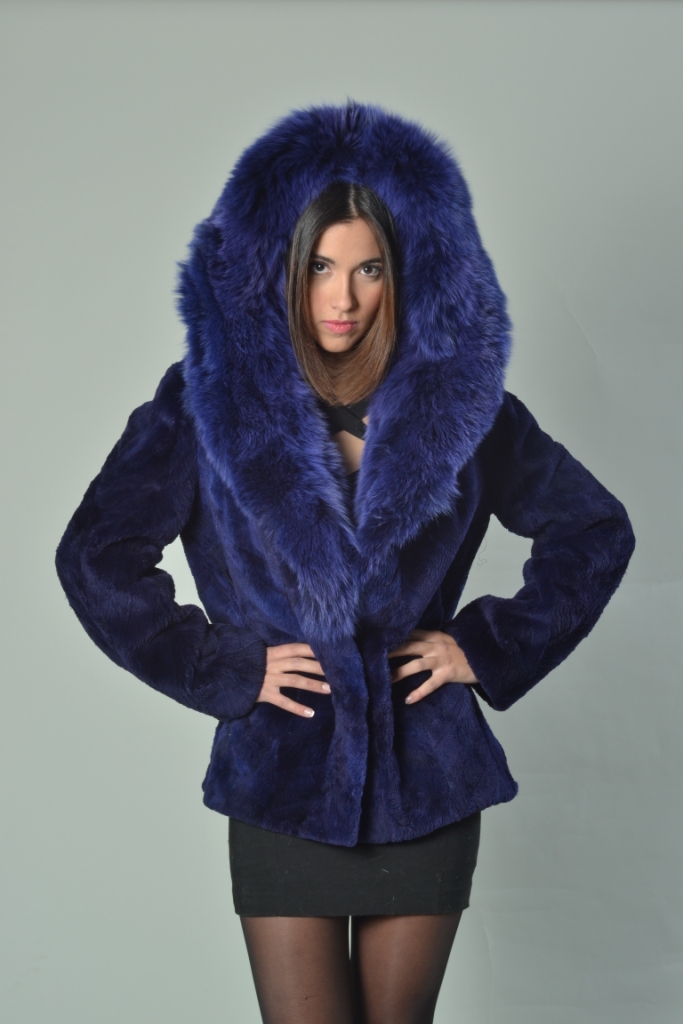 Blue Iris Mink Jacket with Detachable Hood and Silver Fox Trim - Severyn Fur  Salon