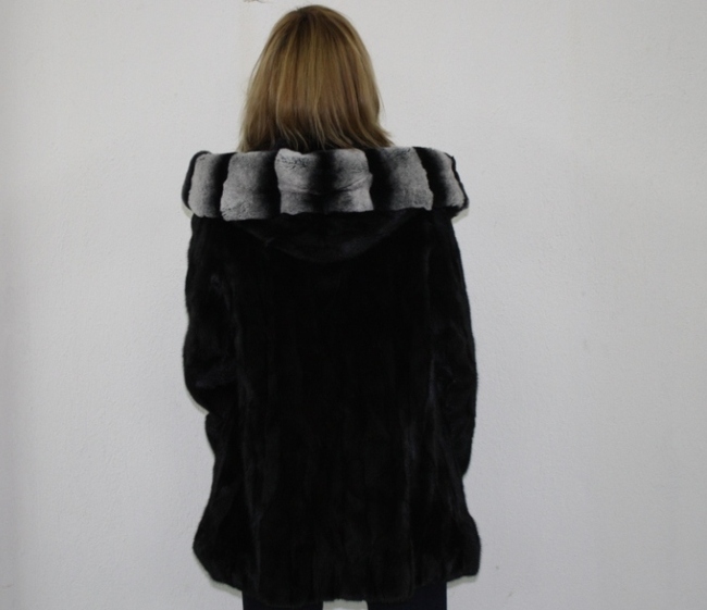 Blackglama Mink Jacket Rex Chinchilla Hood | SKANDINAVIK FUR