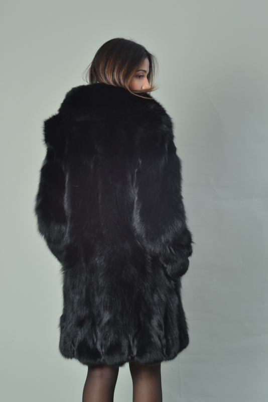 Luscious Black Fox Fur Coat Knee Length | SKANDINAVIK FUR