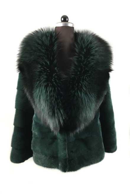 Emerald Green Mink fur coat With Fox collar | SKANDINAVIK FUR