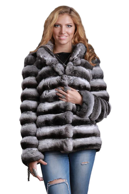 Chinchilla Fur Jacket V-neck Collar | SKANDINAVIK FUR