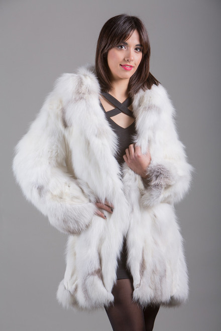 Women's White Fox Fur Coat with Hood