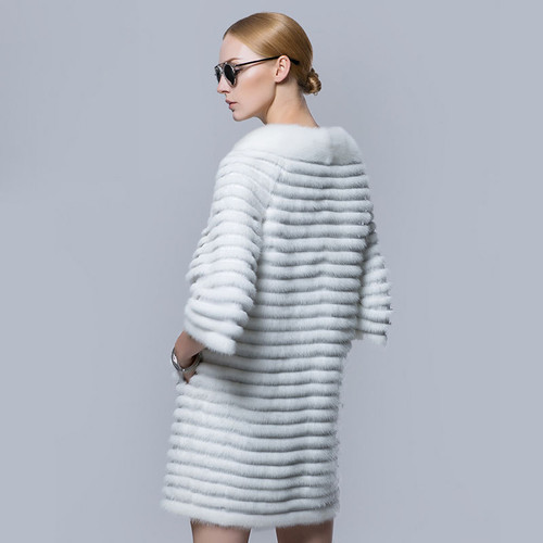 White Mink Fur Coat with Genuine Leather SKANDINAVIK FUR