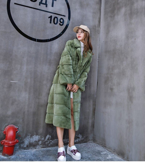 Green Fur Coat Mink Saga Fur Coat Full Skin Mexa Evi
