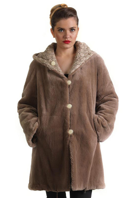 20-60代 人気ファッションブランド Beaver Sheared Beige Reversible Fur Hooded Coat ジャケット・アウター