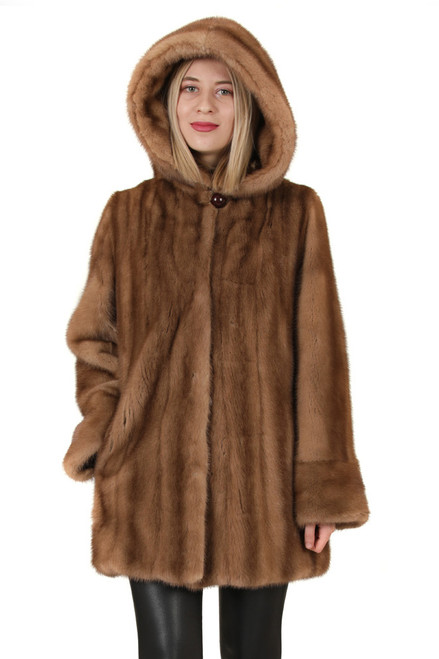 Brown Hooded Let out Mink Fur Coat| SKANDINAVIK FUR