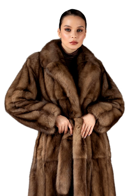 Full length russian sable fur coat with belt | SKANDINAVIK FUR