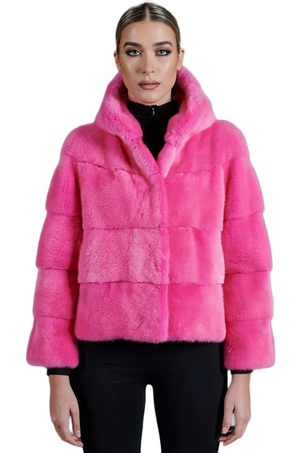 Pink Mink Fur Hooded Jacket | SKANDINAVIK FUR