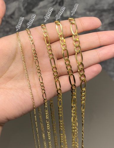 14k Gold Hollow Figaro Chain 3mm_4 14k Gold Hollow Figaro Chain 3mm_4