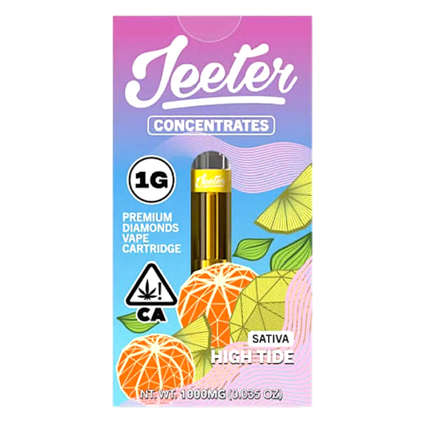 Catch the perfect vibe with Jeeter High Tide Premium Diamonds Vape, a citrusy sativa cartridge delivering energetic, creative, and euphoric effects with tropical flavor. Catch the perfect vibe with Jeeter High Tide Premium Diamonds Vape, a citrusy sativa cartridge delivering energetic, creative, and euphoric effects with tropical flavor.