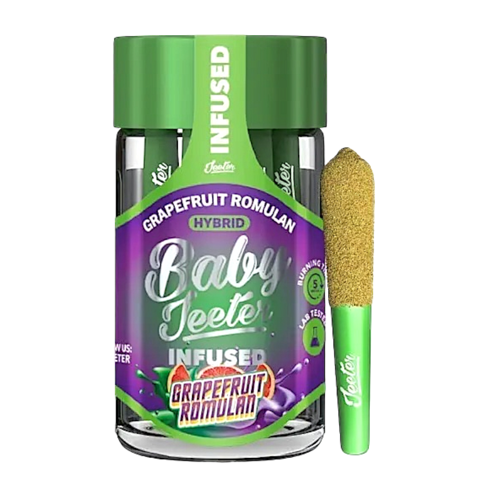 Baby Jeeter Grapefruit Romulan Pre-Rolled Joints | Premium Hybrid Cannabis

Enjoy a perfectly balanced high with Baby Jeeter Grapefruit Romulan Pre-Rolled Joints. These expertly crafted pre-rolls feature the flavorful and potent Grapefruit Romulan strain, offering a blend of uplifting mental clarity and deep body relaxation. Bursting with sweet, citrusy grapefruit flavor and a hint of earthiness, these compact pre-rolls are convenient, potent, and perfect for any occasion. Experience premium quality and flavor in every puff.