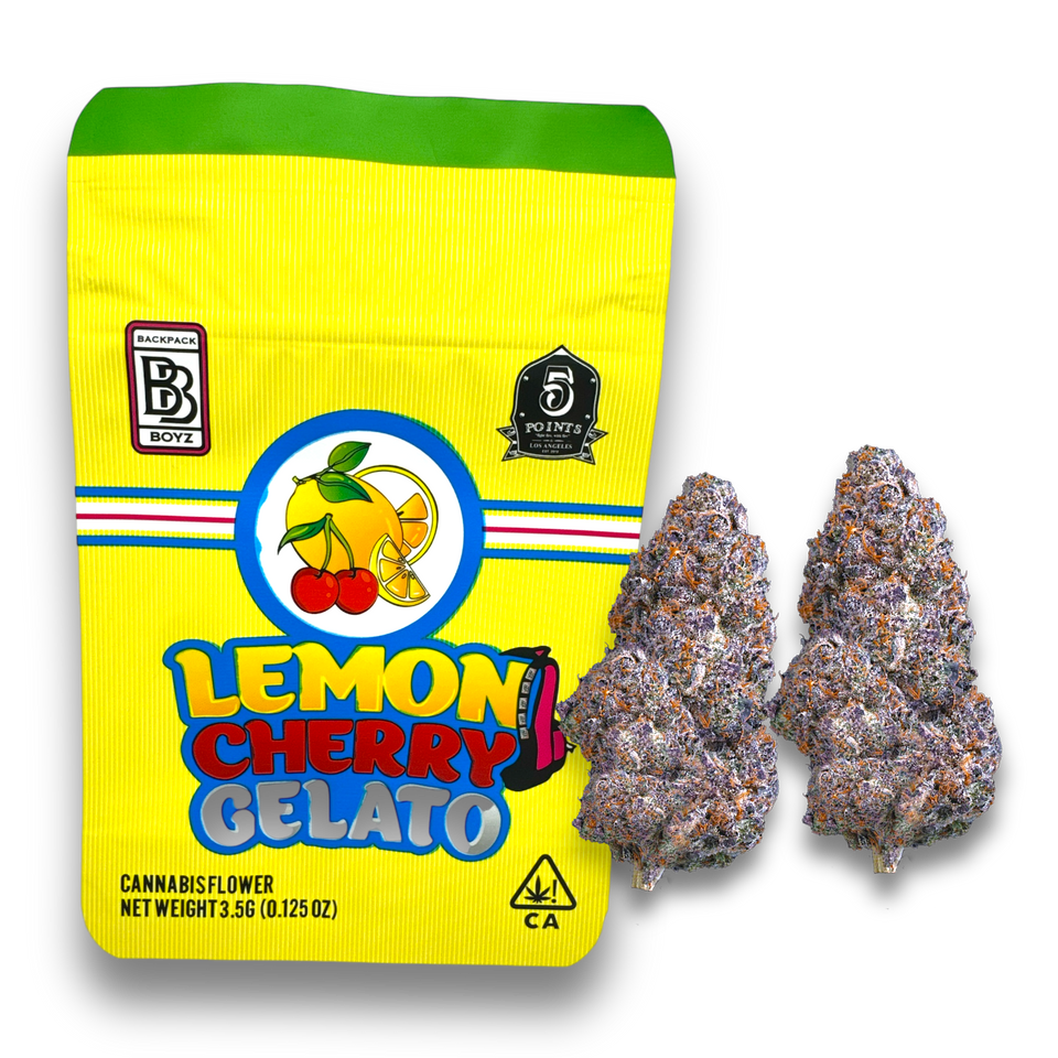 Backpack Boyz - Lemon Cherry Gelato is a premium cannabis strain offering a sweet, tangy blend of lemon and cherry with a creamy gelato finish. Known for its balanced effects, this strain delivers a euphoric high followed by deep relaxation, making it perfect for both recreational and medicinal use. Available at natureswaydelivery.com, you can easily buy cannabis online and enjoy fast, discreet online cannabis delivery right to your door. Experience the quality of Backpack Boyz and order Lemon Cherry Gelato today!