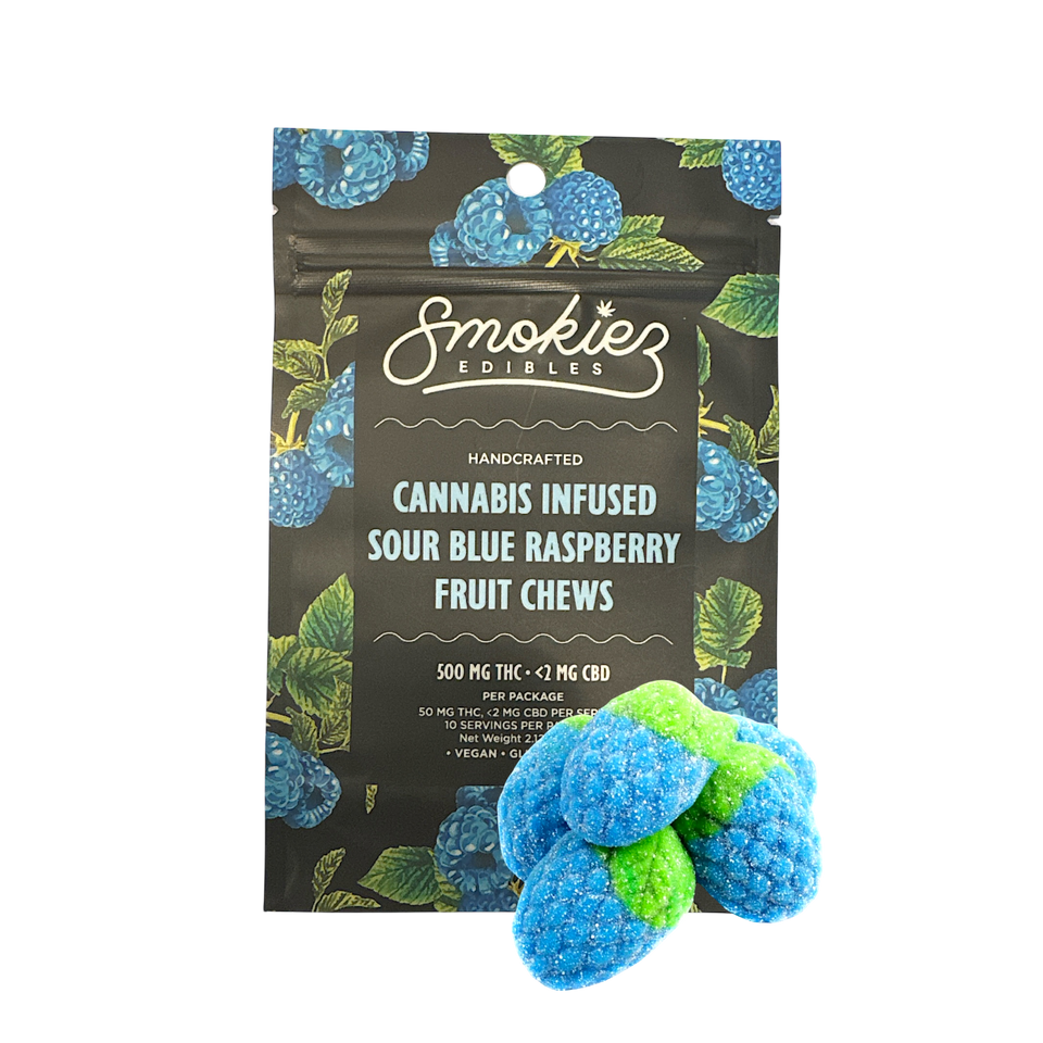 Sour Blue Raspberry Fruit Chews - Smokies Edibles (500 MG THC, 2 MG CBD)

Elevate your cannabis experience with Smokies Sour Blue Raspberry Fruit Chews. Infused with 500 milligrams of THC and 2 milligrams of CBD, these gummies offer a perfect balance of potency and flavor. Bursting with the tangy sweetness of sour blue raspberry, they deliver relaxation, relief, and a euphoric high in every bite. Crafted for convenience and discretion, these cannabis-infused gummies are ideal for on-the-go enjoyment. Lab-tested for quality and consistency, Smokies Edibles are your trusted choice for legal cannabis products. Perfect for winding down, enhancing your mood, or easing into sleep—order today for a premium edible experience!