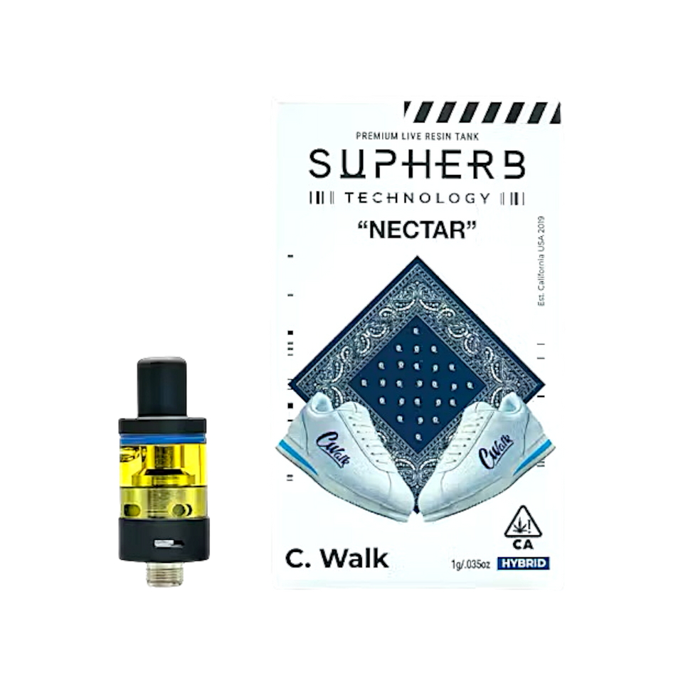 Supherb NECTAR – C. Walk is a balanced hybrid live-resin tank with smooth fruity-citrus flavor, uplifting yet relaxing effects, and clean full-spectrum vapor.