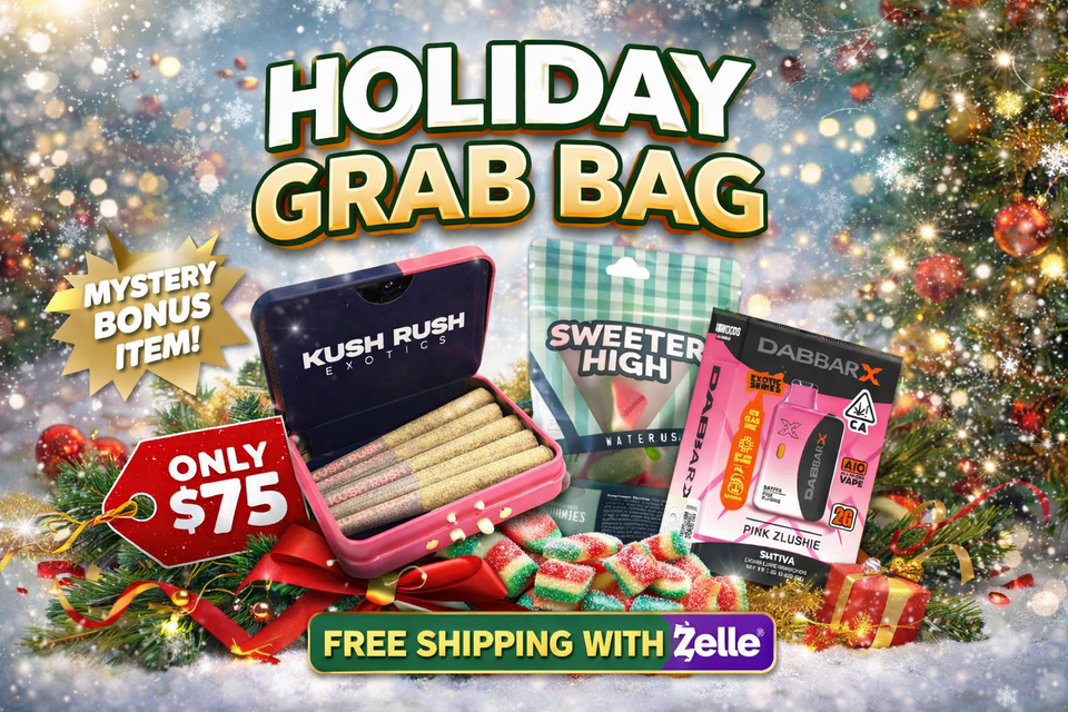 Shop our Holiday Cannabis Grab Bag featuring live hash rosin infused pre-rolls, liquid live diamonds vape, and THC edibles. Limited-time bundle available for online cannabis orders.