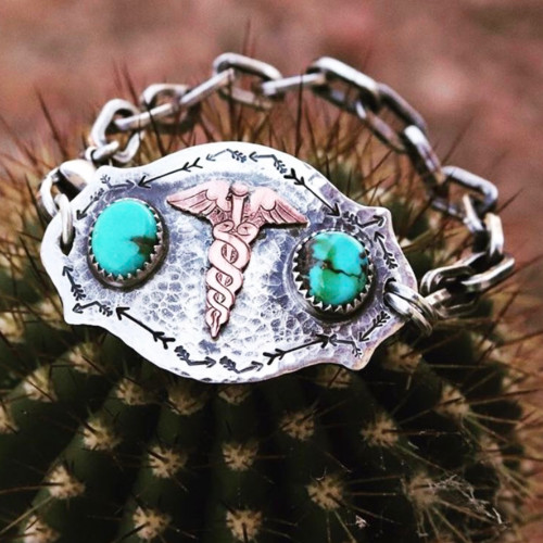 Medical ID Southwest Stamped Turquoise Bracelet 1