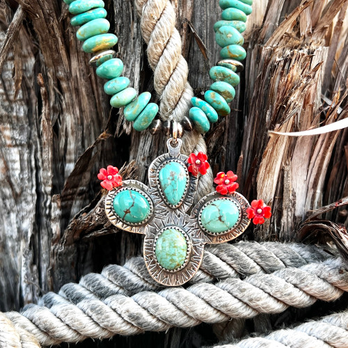 Blooming Prickly Pear Turquoise Necklace
