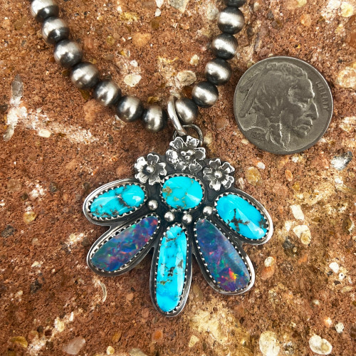 Floral Dragonfly Opal & Turquoise Necklace