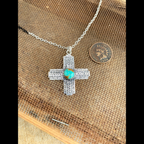 Southwest Stamped Cross Turquoise Necklace 2