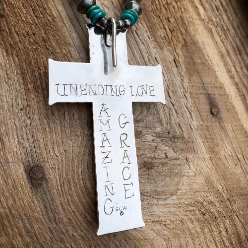 Southwest Stamped Cross Turquoise Necklace 3