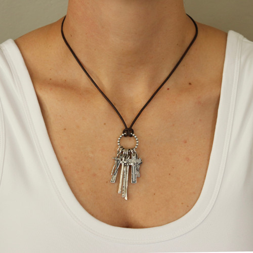 Leather with Silver Clasp and Beaded Ring Necklace Leather with Silver Clasp and Beaded Ring Necklace