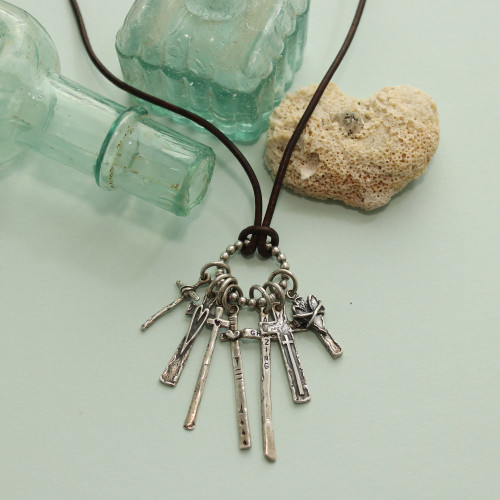 Leather with Silver Clasp and Beaded Ring Necklace Leather with Silver Clasp and Beaded Ring Necklace