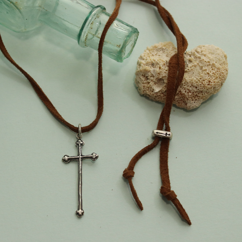 30" Strap Leather Necklace with a Sterling Silver Slide 30" Strap Leather Necklace with a Sterling Silver Slide