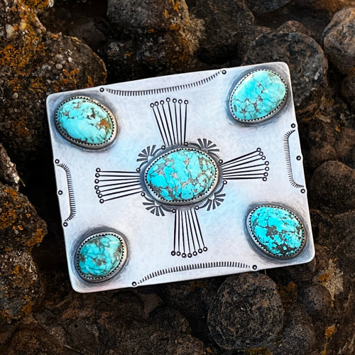 Southwest Cross Stamped Turquoise Belt Buckle
