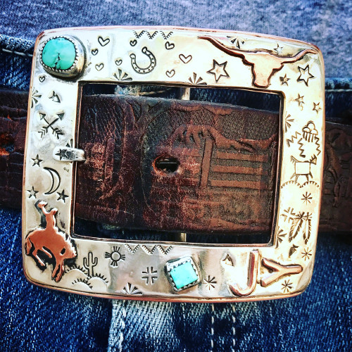 Ranch Brand Southwest Stamped Turquoise Belt Buckle