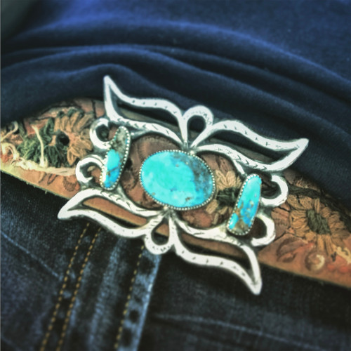 Scroll Multi-Stone Turquoise Belt Buckle