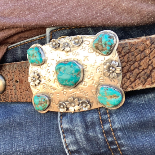 Floral Ranch Brand Turquoise Belt Buckle