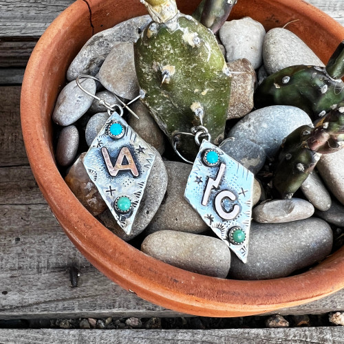 Cross Ranch Brand Stamped Turquoise Dangle Earrings