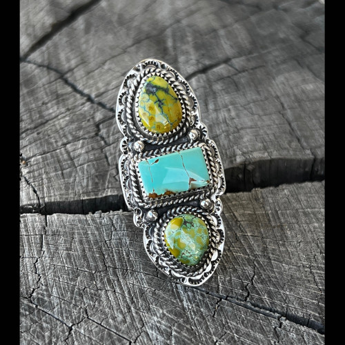 Multi-Stone Stamped Turquoise Ring 1