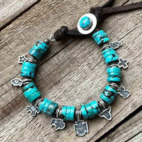 Beaded Turquoise with Western Charms Bracelet