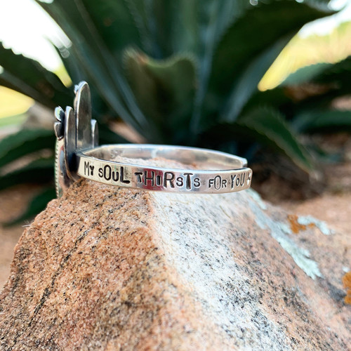 Cactus Stamped Turquoise Cuff Bracelet