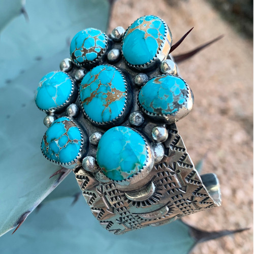 Flower Stamped Turquoise Cuff Bracelet