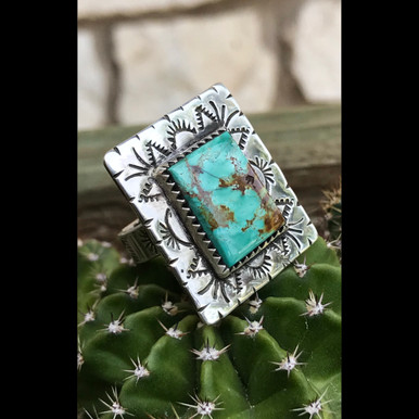 Southwest Stamped Square Turquoise Ring