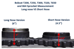 Bobcat T200 T250 T300 T320 T650 864 sprocket measurement - long nose vs short nose